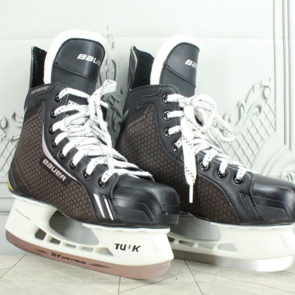 Bauer Supreme Enforcer  Black Leather Lace Up Ice Hockey Skates Shoes Size 5 - Picture 3 of 9